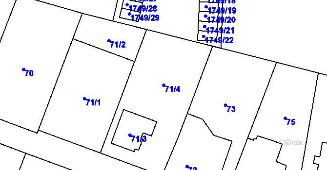 Parcela st. 71/4 v KÚ Milovice nad Labem, Katastrální mapa