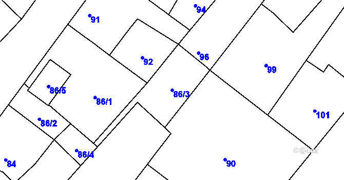 Parcela st. 86/3 v KÚ Milovice nad Labem, Katastrální mapa