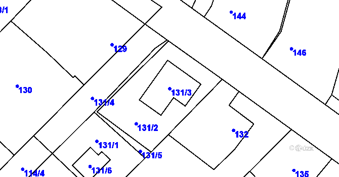 Parcela st. 131/3 v KÚ Milovice nad Labem, Katastrální mapa
