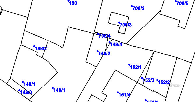Parcela st. 149/2 v KÚ Milovice nad Labem, Katastrální mapa