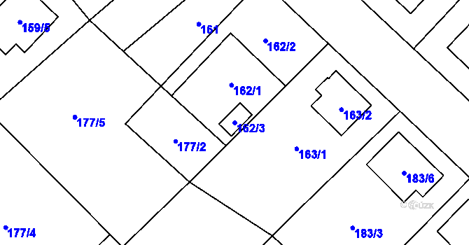 Parcela st. 162/3 v KÚ Milovice nad Labem, Katastrální mapa