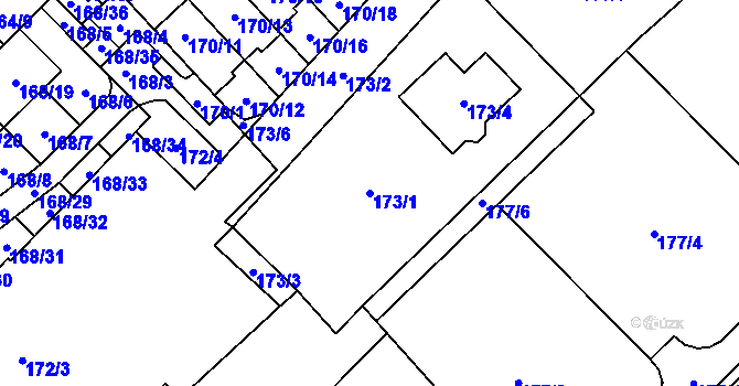 Parcela st. 173/1 v KÚ Milovice nad Labem, Katastrální mapa