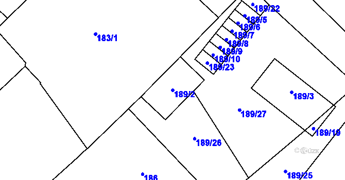 Parcela st. 189/2 v KÚ Milovice nad Labem, Katastrální mapa