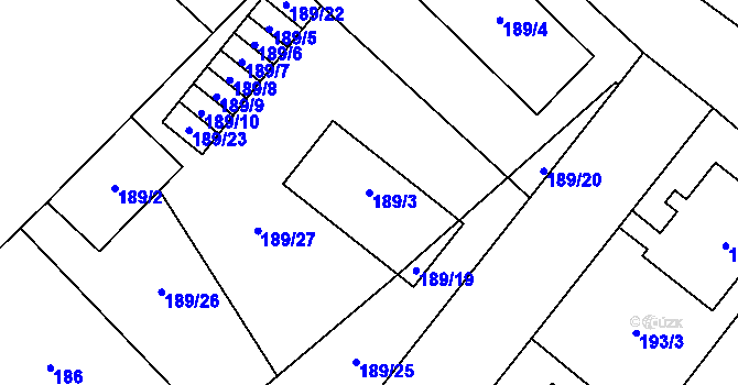 Parcela st. 189/3 v KÚ Milovice nad Labem, Katastrální mapa