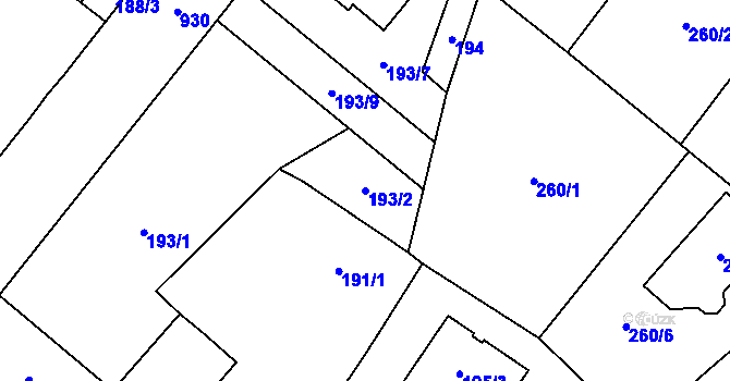 Parcela st. 193/2 v KÚ Milovice nad Labem, Katastrální mapa