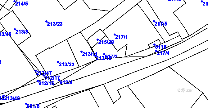 Parcela st. 217/2 v KÚ Milovice nad Labem, Katastrální mapa