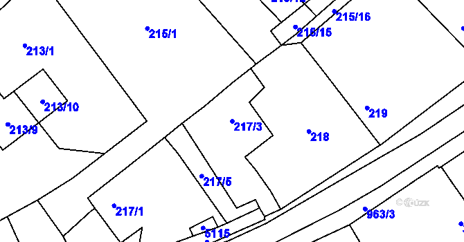 Parcela st. 217/3 v KÚ Milovice nad Labem, Katastrální mapa