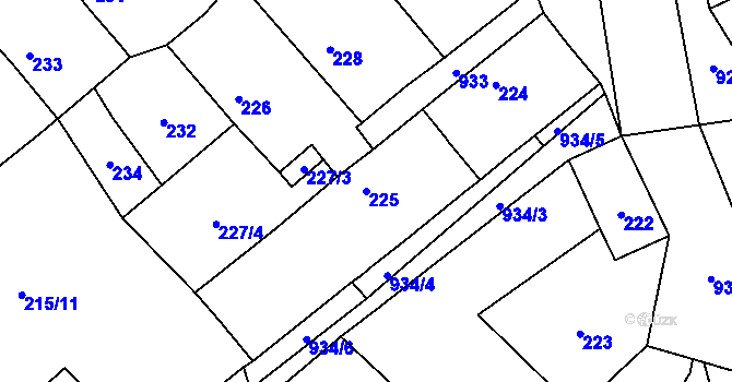 Parcela st. 225 v KÚ Milovice nad Labem, Katastrální mapa