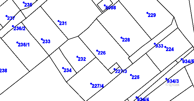 Parcela st. 226 v KÚ Milovice nad Labem, Katastrální mapa