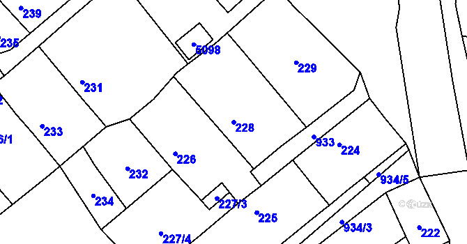 Parcela st. 228 v KÚ Milovice nad Labem, Katastrální mapa