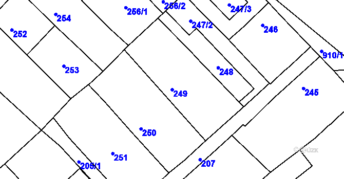 Parcela st. 249 v KÚ Milovice nad Labem, Katastrální mapa