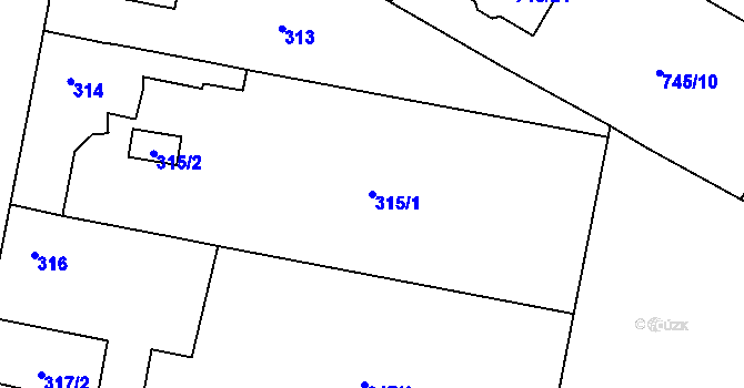 Parcela st. 315/1 v KÚ Milovice nad Labem, Katastrální mapa