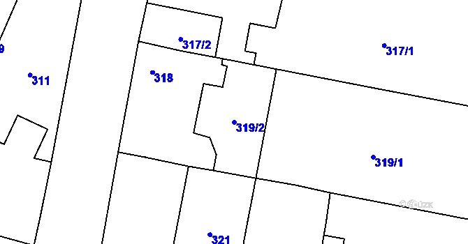 Parcela st. 319/2 v KÚ Milovice nad Labem, Katastrální mapa