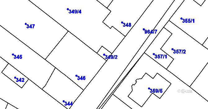 Parcela st. 349/2 v KÚ Milovice nad Labem, Katastrální mapa