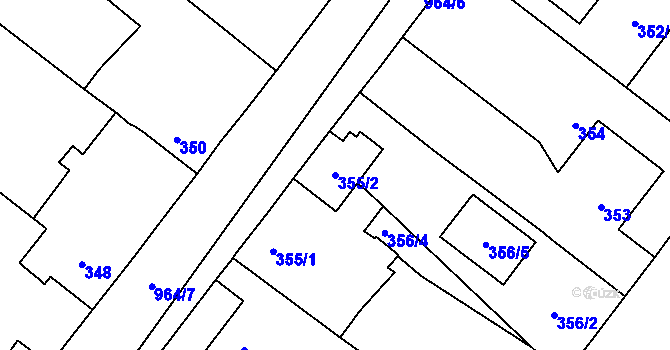 Parcela st. 355/2 v KÚ Milovice nad Labem, Katastrální mapa
