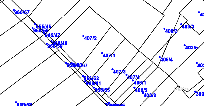 Parcela st. 407/1 v KÚ Milovice nad Labem, Katastrální mapa
