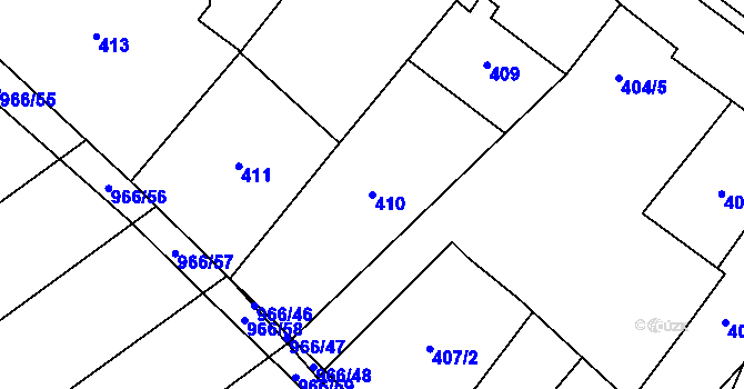 Parcela st. 410 v KÚ Milovice nad Labem, Katastrální mapa