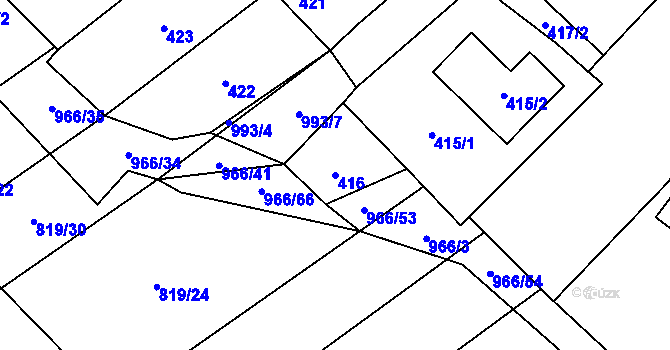 Parcela st. 416 v KÚ Milovice nad Labem, Katastrální mapa