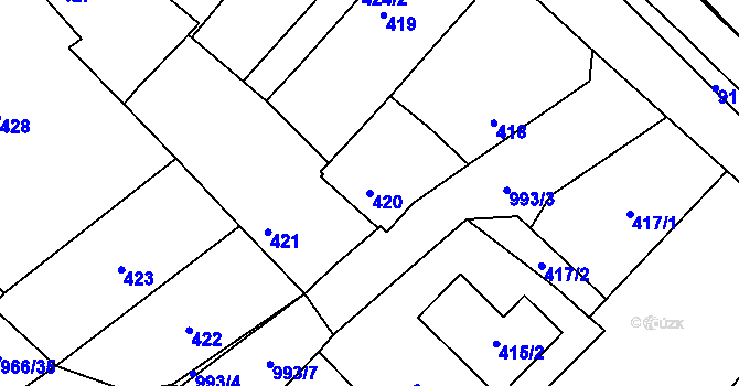 Parcela st. 420 v KÚ Milovice nad Labem, Katastrální mapa