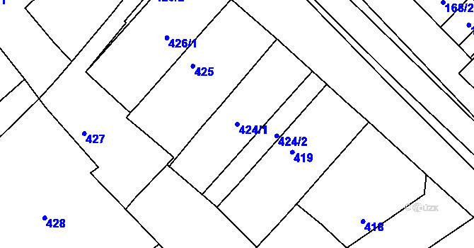 Parcela st. 424/1 v KÚ Milovice nad Labem, Katastrální mapa