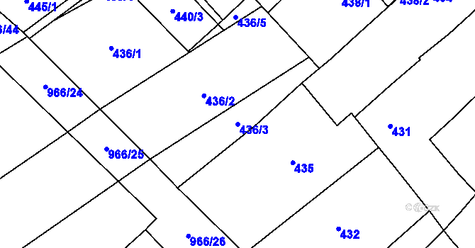 Parcela st. 436/3 v KÚ Milovice nad Labem, Katastrální mapa