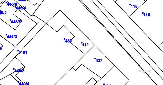 Parcela st. 441 v KÚ Milovice nad Labem, Katastrální mapa