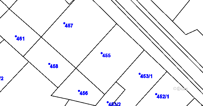 Parcela st. 455 v KÚ Milovice nad Labem, Katastrální mapa