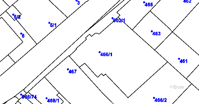Parcela st. 466/1 v KÚ Milovice nad Labem, Katastrální mapa