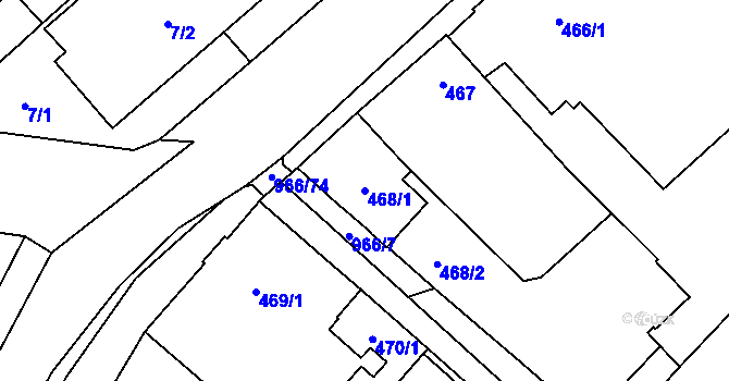 Parcela st. 468/1 v KÚ Milovice nad Labem, Katastrální mapa