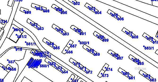 Parcela st. 600/1 v KÚ Milovice nad Labem, Katastrální mapa