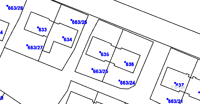 Parcela st. 635 v KÚ Milovice nad Labem, Katastrální mapa