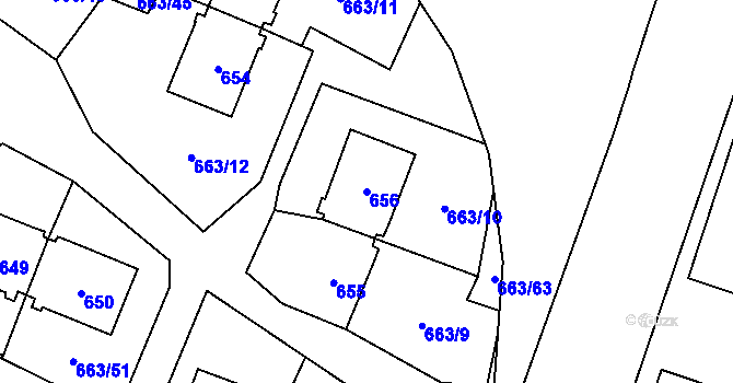 Parcela st. 656 v KÚ Milovice nad Labem, Katastrální mapa
