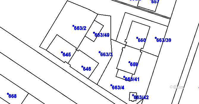 Parcela st. 663/3 v KÚ Milovice nad Labem, Katastrální mapa