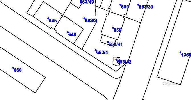 Parcela st. 663/4 v KÚ Milovice nad Labem, Katastrální mapa