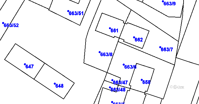 Parcela st. 663/8 v KÚ Milovice nad Labem, Katastrální mapa