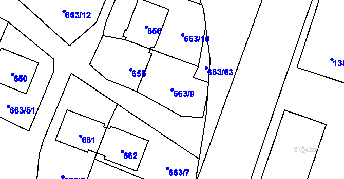Parcela st. 663/9 v KÚ Milovice nad Labem, Katastrální mapa