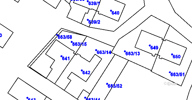 Parcela st. 663/14 v KÚ Milovice nad Labem, Katastrální mapa