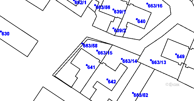 Parcela st. 663/15 v KÚ Milovice nad Labem, Katastrální mapa