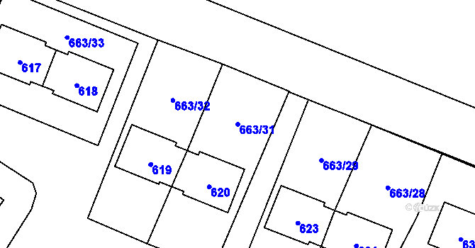 Parcela st. 663/31 v KÚ Milovice nad Labem, Katastrální mapa