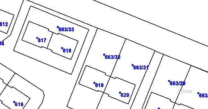 Parcela st. 663/32 v KÚ Milovice nad Labem, Katastrální mapa