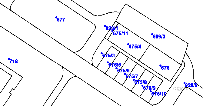 Parcela st. 675/3 v KÚ Milovice nad Labem, Katastrální mapa