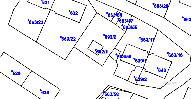 Parcela st. 692/1 v KÚ Milovice nad Labem, Katastrální mapa