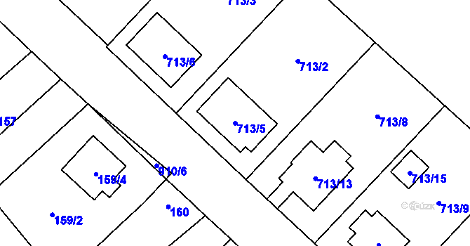 Parcela st. 713/5 v KÚ Milovice nad Labem, Katastrální mapa