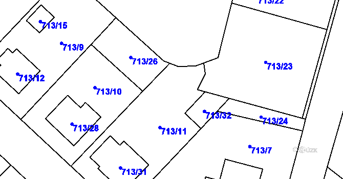 Parcela st. 713/25 v KÚ Milovice nad Labem, Katastrální mapa