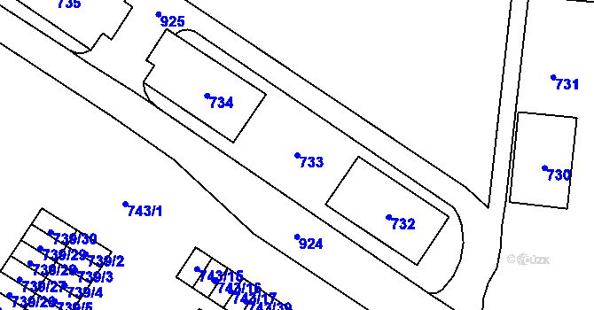 Parcela st. 733 v KÚ Milovice nad Labem, Katastrální mapa
