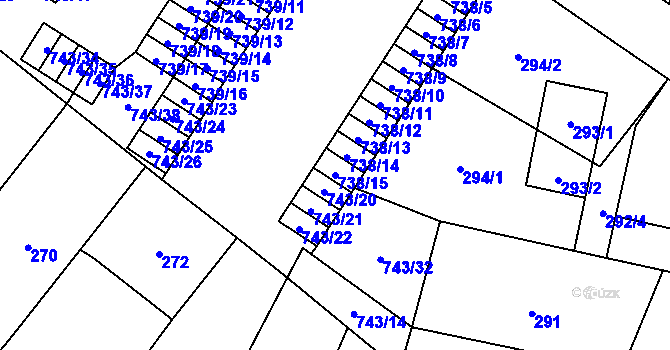 Parcela st. 738/15 v KÚ Milovice nad Labem, Katastrální mapa