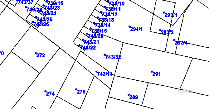 Parcela st. 743/32 v KÚ Milovice nad Labem, Katastrální mapa