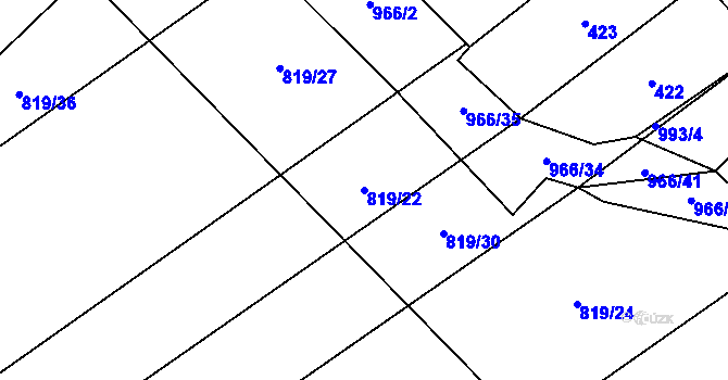 Parcela st. 819/22 v KÚ Milovice nad Labem, Katastrální mapa