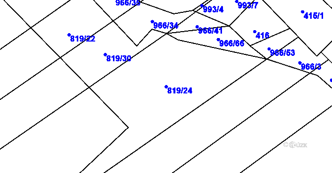 Parcela st. 819/24 v KÚ Milovice nad Labem, Katastrální mapa