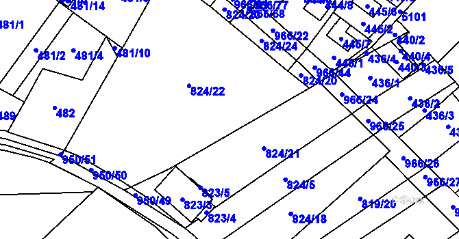 Parcela st. 824 v KÚ Milovice nad Labem, Katastrální mapa